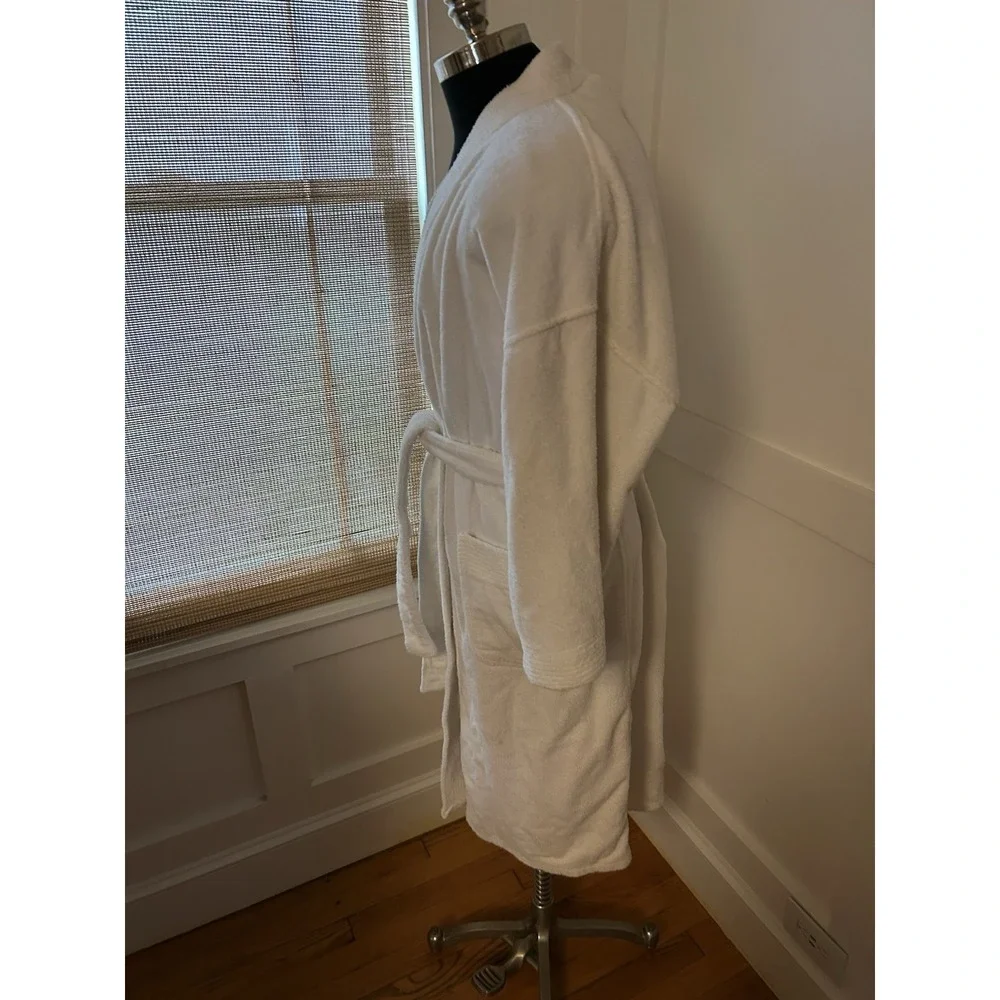 Vintage Bill Blass Robe Men One Size Belted Pockets Terry 100% Cotton  WHITE